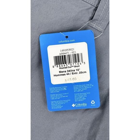 Columbia Mens Washed Out Shorts 10" Inseam Grey Flat Front Lined Size 34 R NWT - Picture 9 of 14